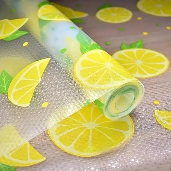 EVA Fridge Mats – Food Grade Anti-Slip Kitchen Shelf Liners, Washable Multipurpose Drawer & Table Mat 125×45cm (Lemon)