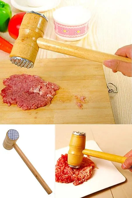 Meat Tenderizer Hammer with Wooden Handle – Heavy Duty Meat Mallet Tool for Beef, Chicken, Steak & Fish | Kitchen & BBQ Tool