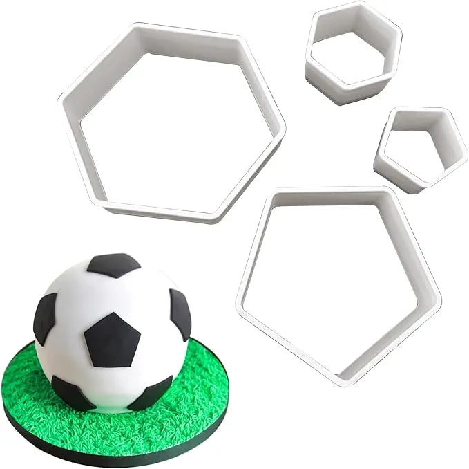 4-Piece Soccer Cookie Cutter Set – White Food-Grade Plastic Hexagon & Pentagon Cutters for Biscuits, Fondant & Cake Decorating | Multi-Size Football Pattern Moulds