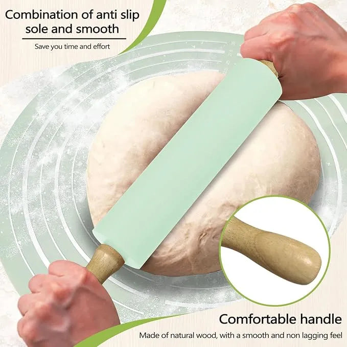 Silicone Roti Mat & Rolling Pin Set – Non-Stick Roti Mate Sheet for Dough, Chapati & Baking | Thick, Durable, Heat-Resistant Silicone Mat (Big Size)