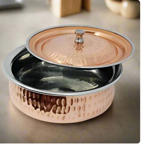 Premium Hammered Copper Karahi with Lid – Traditional Handcrafted Serving Bowl