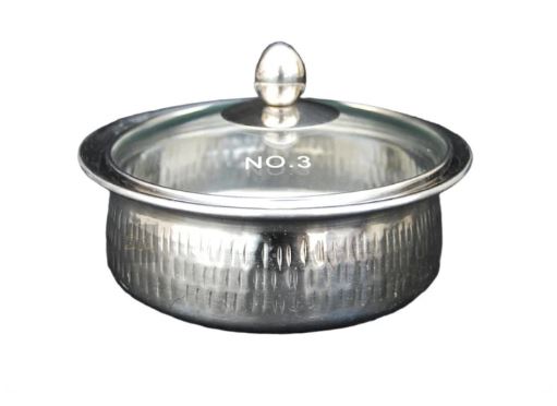 Hammered Stainless Steel Serving Handi with Glass Lid