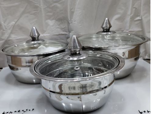 Stainless Steel Serving Bowl with Glass Lid