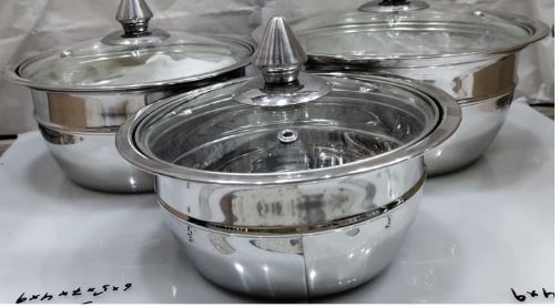 Stainless Steel Serving Bowl with Glass Lid