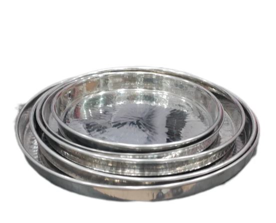 Hammered Stainless Steel Thali Serving Tray