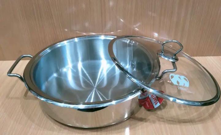 Alpha Stainless Steel Lagan Fish Pot / Flat Karahi – 6 Sizes