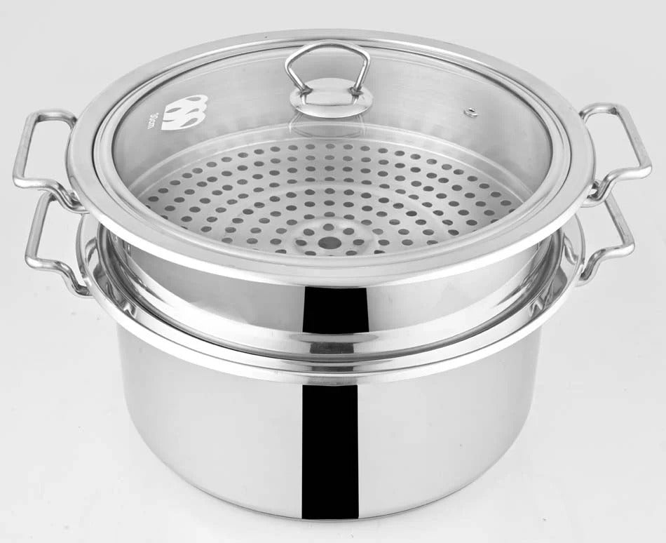 Alpha Stainless Steel Steamer Cooking Pot with Glass Lid