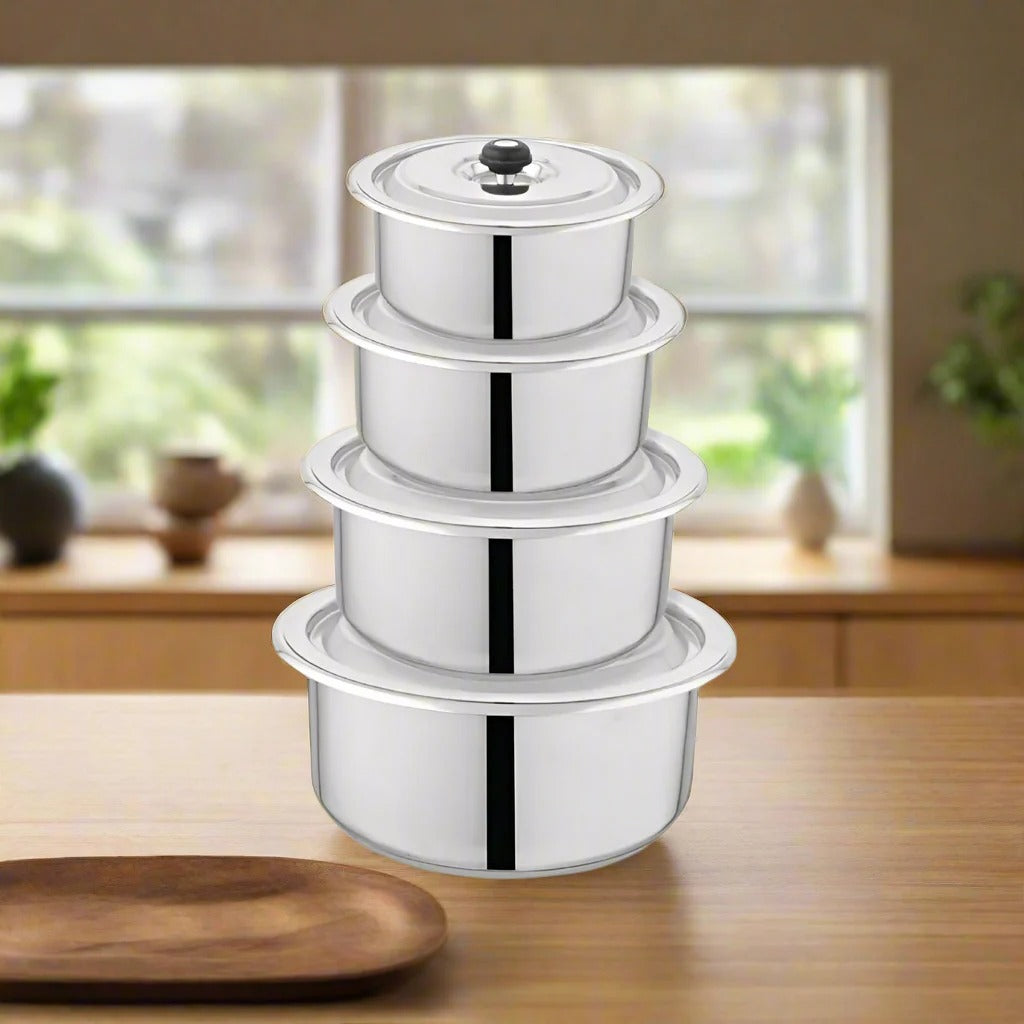 Set of 4 – Alpha Glory Plus Heavy Weight Cooking Pots (Double Base, Stainless Steel)