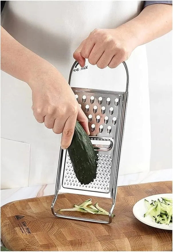 3-in-1 Stainless Steel Grater & Slicer – Ginger, Cucumber, Carrot, Cheese, Potato | Multipurpose Kitchen Shredder with Ergonomic Handle