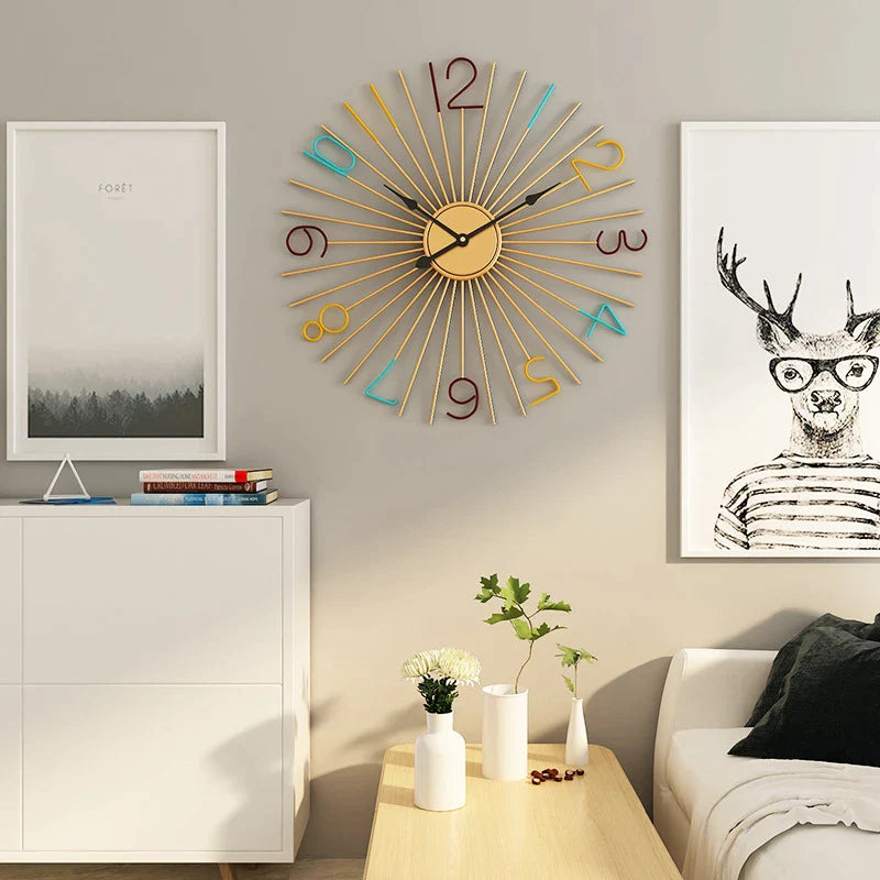 Metallic Rod Golden And Colorful Digit Wall Clock