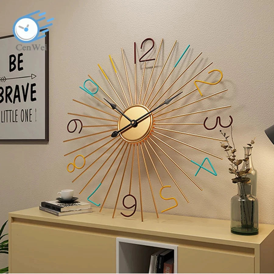 Metallic Rod Golden And Colorful Digit Wall Clock