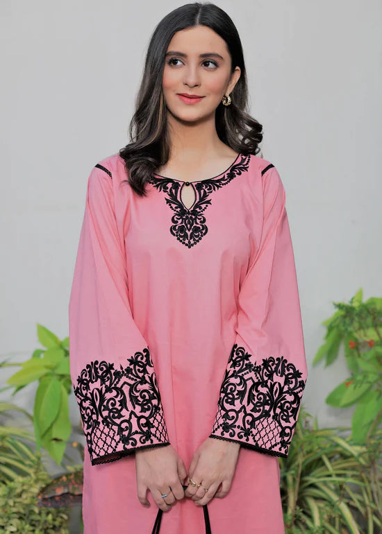 Embroidered Cotton - Pink -3 Piece