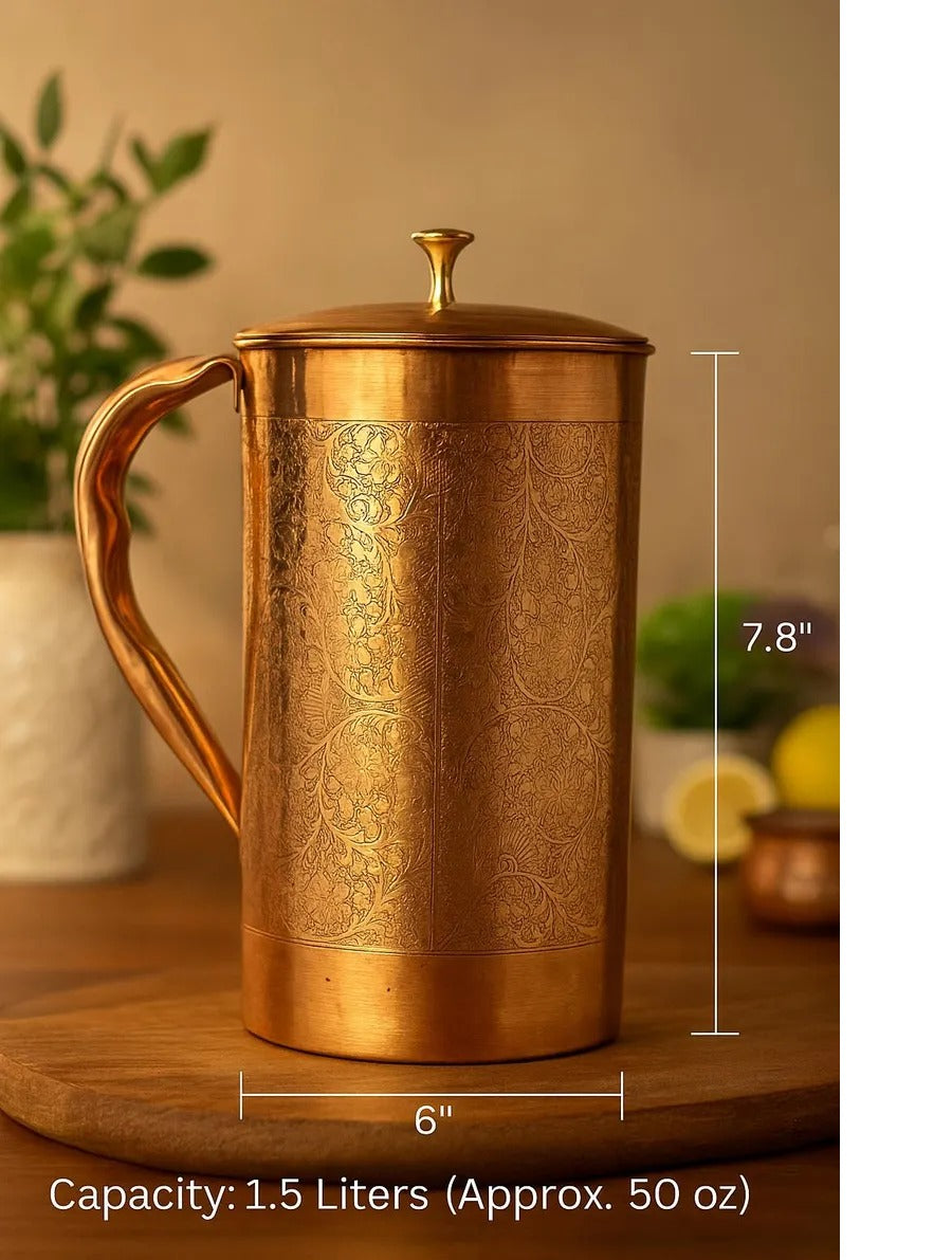Premium Pure Copper Jug with Lid – 1.5 Liter Water Pitcher