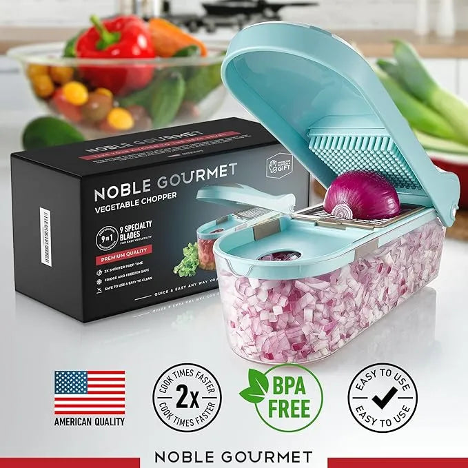 Vegetable Chopper Cutter with 9 Blades – Onion Slicer Dicer, Premium Food Chopper Set with Safety Glove & Gift Box