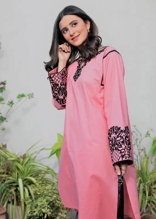 Embroidered Cotton - Pink -3 Piece