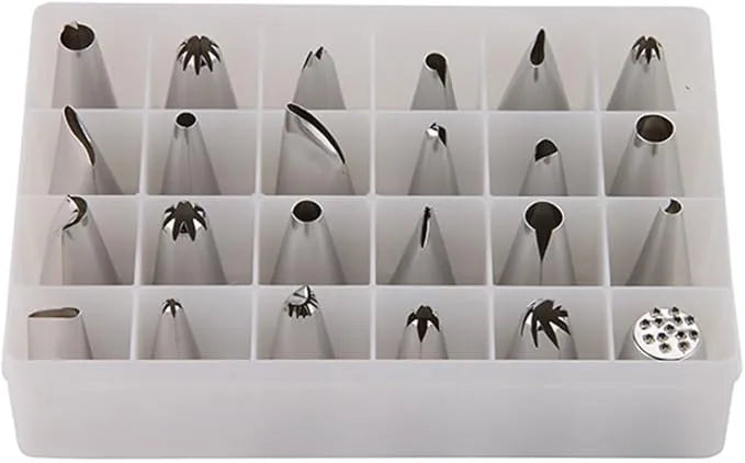 24-Piece Luxury Stainless Steel Icing Nozzle Set – Professional Cake Decorating Tips for Frosting, Cupcakes, Cookies & Sugarcraft Pastry24-Piece Luxury Stainless Steel Icing Nozzle Set – Professional Cake Decorating Tips for Frosting, Cupcakes, Cookies &