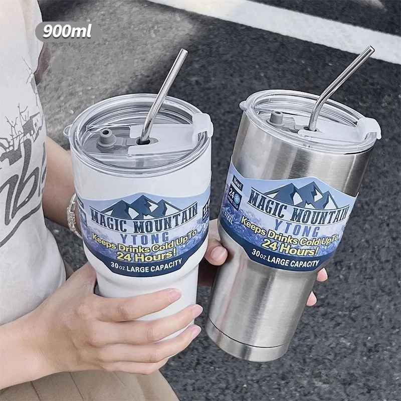 Stainless Steel Magic Freeze Thermos Cup with Straw (900ml)