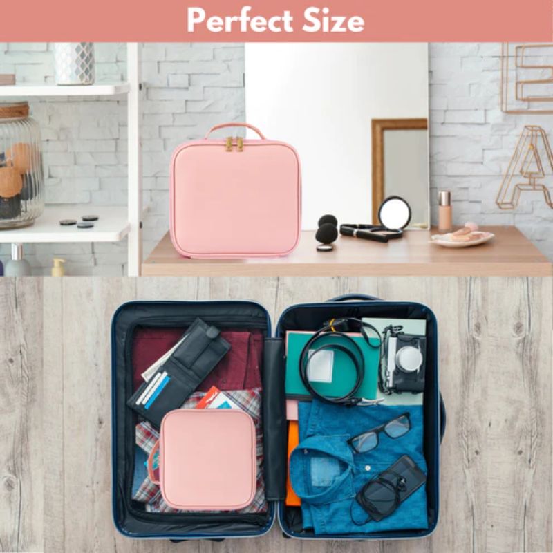2 Layers Travel Makeup Cosmetic Organizer - Pink - 2225 - AllThings