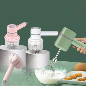 USB 2 in 1 Wireless Electric Garlic Chopper Whisk Egg Beater with Stirring Rods Kitchen Handheld Mixer - AllThings