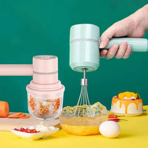 USB 2 in 1 Wireless Electric Garlic Chopper Whisk Egg Beater with Stirring Rods Kitchen Handheld Mixer - AllThings