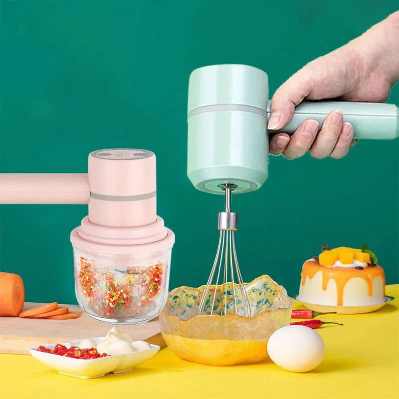 USB 2 in 1 Wireless Electric Garlic Chopper Whisk Egg Beater with Stirring Rods Kitchen Handheld Mixer - AllThings