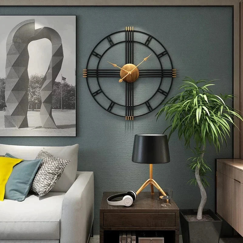 Metallic Wall Clock Black And Golden Touch