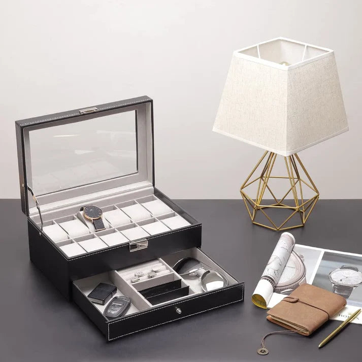 12 Slots double layer Watch & Jewelry Storage Box