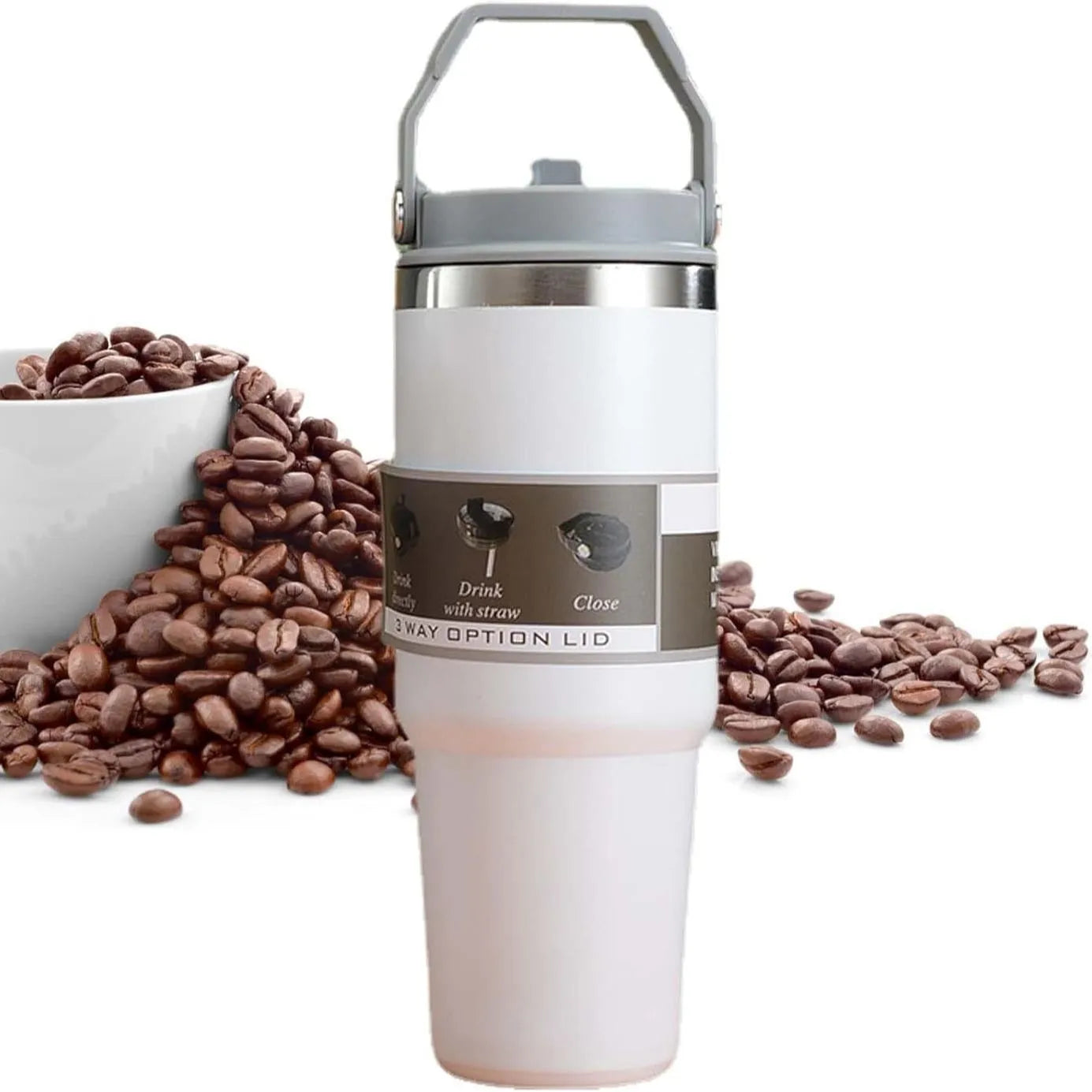 900ml Stainless Steel Thermal Coffee Mug with Straw – Reusable Leakproof Insulated Travel Tumbler for Hot & Cold Coffee & Tea