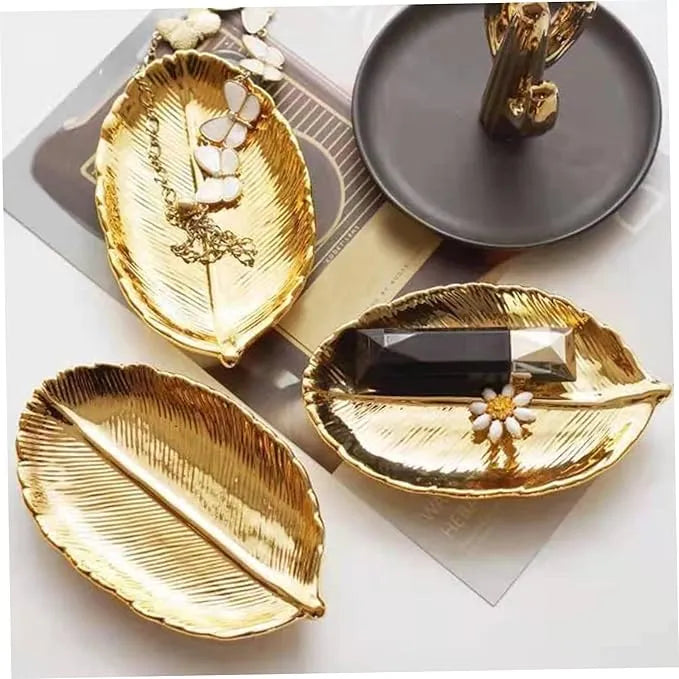 3-Piece Jewelry Dish & Wooden Tray Set – Decorative Snack, Candy & Home Décor Centerpiece Trays for Dining Room & Living Room