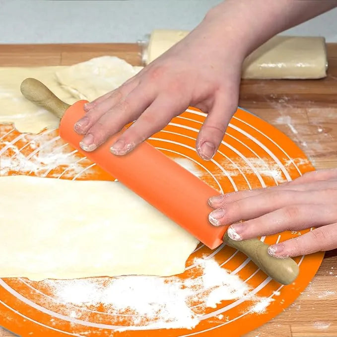 Silicone Roti Mat & Rolling Pin Set – Non-Stick Roti Mate Sheet for Dough, Chapati & Baking | Thick, Durable, Heat-Resistant Silicone Mat (Big Size)