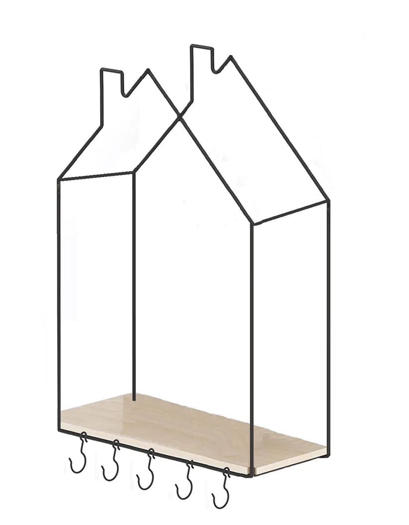 Hut Style Wall Shelf - with Hooks