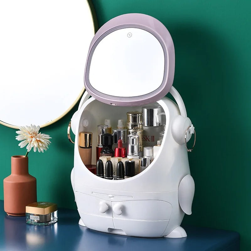 LED Makeup Mirror With Cosmetic Storage Box With Light Cosmetic Box Portable Makeup Box Dustproof Large-capacity Storage Box