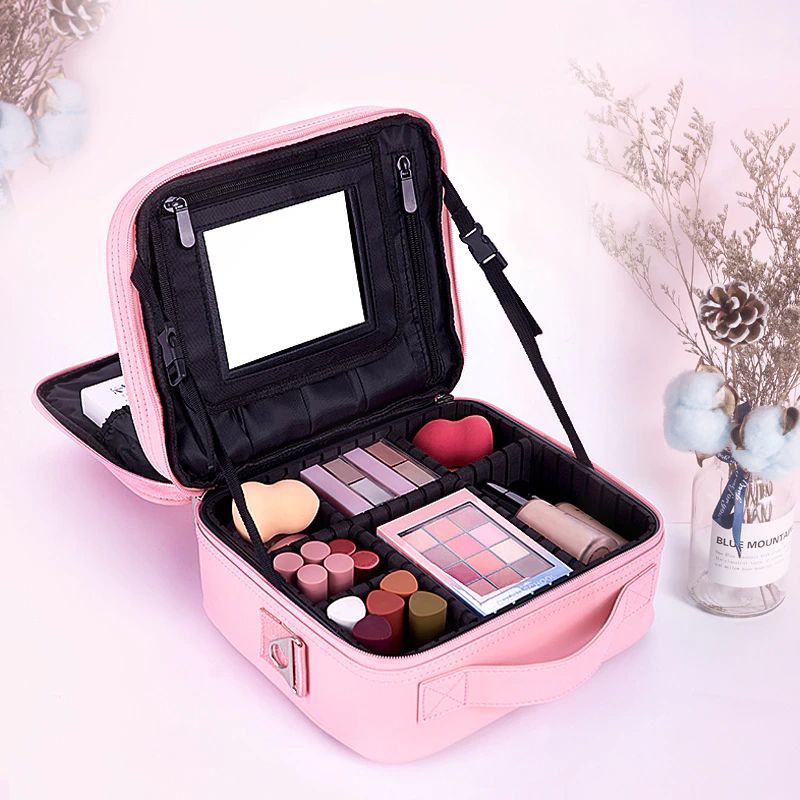 2 Layers Travel Makeup Cosmetic Organizer - Pink - 2225 - AllThings